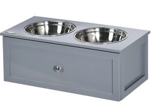lot 306 image: PawHut Elevated Dog Bowls with Storage, 2 Stainless Steel Bowls for Medium Dogs, Gray
