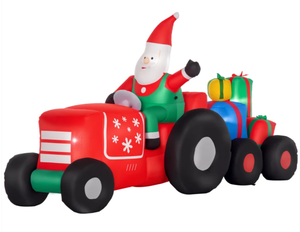 lot 307 image: Outsunny 9ft Christmas Inflatables Outdoor Decorations Santa Claus Driving Trailer with Colorful Gift Boxes, Blow-Up LED Yard Christmas Decor for Lawn Garden Party