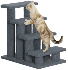 lot 310 image: PawHut 25 4-Step Multi-Level Carpeted Cat Scratching Post Pet Stairs, Gray
