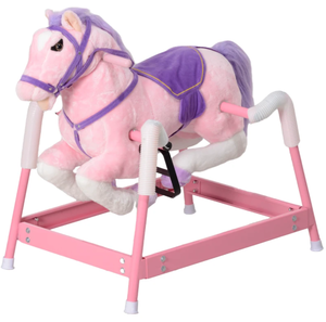 lot 311 image: Qaba Spring Rocking Horse, Kids Ride on Horse, Plush Horse Ride-on w Sounds & Foot Stirrups for Kids 3-8 Years, Pink (Maybe Missing Hardware. Missing 1 Of L, 1 Of M, 1 Of O On Manual)