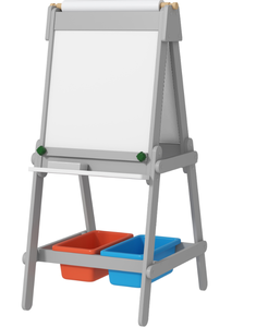 lot 312 image: Qaba Easel for Kids, Art Easel w Paper Roll, Double Sided Whiteboard & Chalkboard with 2 Storage Boxes
