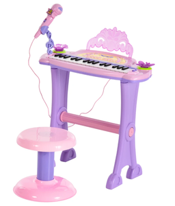 lot 317 image: Qaba 32-Key Princess Electronic Toy Piano for Kids, Educational Keyboard Piano with Stool, MP3, Record, Flashing Lights, Microphone for 3-6 Years, Pink