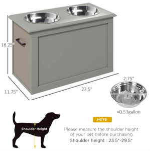 lot 318 image: PawHut Raised Pet Feeding Storage Station with 2 Stainless Steel Bowls Base for Large Dogs and Other Large Pets, Gray