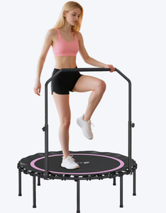 lot 319 image: Soozier 45in48in Rebounder Trampoline for Adults Foldable Mini Trampoline with Adjustable Handle Bar Quiet and Safe Bungee Rebounder Jumping Cardio Trainer for Indoor Outdoor Fitness Workout Pink