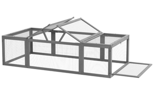 lot 323 image: PawHut Large Wooden Rabbit Hutch Small Animal Habitat Enclosure Outdoor Run and Lockable Doors - Gray (Slightly Used)