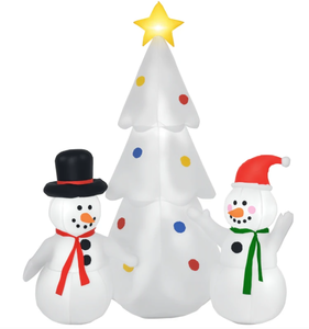 lot 411 image: HOMCOM 6ft Inflatable Christmas Tree Decorations and Snowmen, Outdoor Blow-Up Yard Christmas Decor with LED Lights Display
