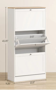 lot 34 image: HOMCOM Modern Shoe Storage Cabinet with 3 Flip Drawers and Adjustable Shelves for 12-18 Pairs of Shoes, White