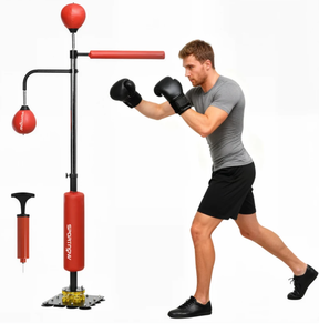lot 78 image: Soozier 4.6-6.7 Speed Bag Boxing Bag Stand, Reflex Bag Boxing Training Equipment, Speed Punching Bag, Red (Maybe Missing Hardware)