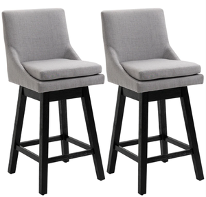lot 79 image: HOMCOM 28.5 Set of 2 Swivel Bar Height Bar Stools, Armless Upholstered Barstools Chairs with Soft Padding Cushion and Wood Legs, Light Gray (Maybe Missing Hardware)