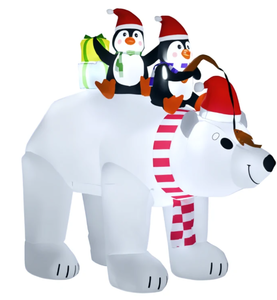 lot 132 image: HOMCOM 7 ft Polar Bear and Penguins Christmas Inflatable, LED Lighted Outdoor Holiday Blow Up Yard Decoration