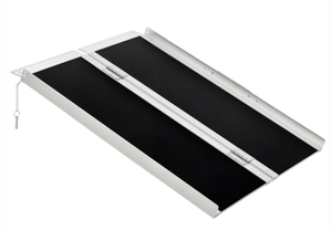 lot 145 image: HOMCOM Wheelchair Ramp 3FT, Folding Aluminum Threshold Ramp with Non-Slip Surface, Transition Plate, 594lbs Weight Capacity for Home, Doorways, Curbs, Steps