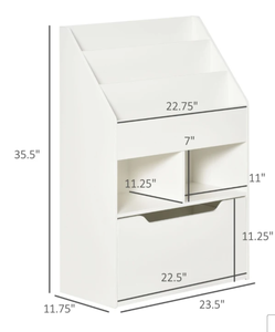 lot 327 image: HOMCOM Kids Bookcase Multi-Shelf Book Rack with Mobile Drawer for Books, Toys, White