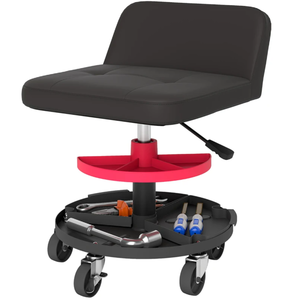 lot 363 image: HOMCOM Rolling Creeper Garage Stool, 300 LBS Capacity Mechanic Stool with 360° Wheels, Tool Tray, Adjustable Height, Black