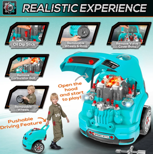 lot 413 image: Qaba Mechanic Kids Truck Engine Toy Set, Car Service Play Set, Teal