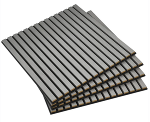 lot 424 image: HOMCOM 24x24 Wood Panels for Wall, 4 Pack Acoustic Panels, Sound Absorbing Slat Wall For Interior Wall Decor, Home, Gray (Maybe Missing Hardware)