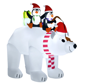 lot 429 image: HOMCOM 7 ft Polar Bear and Penguins Christmas Inflatable, LED Lighted Outdoor Holiday Blow Up Yard Decoration (Used)