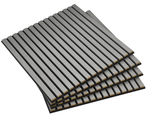 lot 432 image: HOMCOM 24x24 Wood Panels for Wall, 4 Pack Acoustic Panels, Sound Absorbing Slat Wall For Interior Wall Decor, Home, Gray