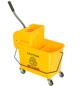 lot 438 image: HOMCOM Compact Mop Bucket with Wringer, Mop Bucket on Wheels, 21 Quart, Separate Dirty and Clean Water, Yellow (Side A Bit Cracked)