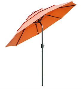 lot 440 image: Outsunny 9FT 3 Tiers Patio Umbrella Outdoor Market Umbrella with Crank, Push Button Tilt for Deck, Backyard and Lawn, Orange