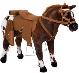 lot 444 image: Qaba Sound-Making Ride On Horse for Toddlers 3-5, with Neighing and Galloping Sound, Stuffed Animal Horse Toy for Kids with Padding, Soft Feel, Brown