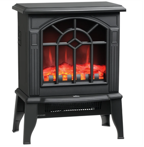 lot 454 image: HOMCOM Electric Fireplace Heater, Freestanding Fireplace Stove with Realistic Flames Overheating Protection 750W1500W, Black (Used, Side Is Damaged, 1 Leg Is Chipped)