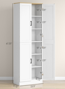 lot 470 image: HOMCOM Freestanding Kitchen Pantry, 4-Door Kitchen Pantry Cabinet with Adjustable Shelves and Doors, Distressed White (Used, Maybe Missing Hardware)