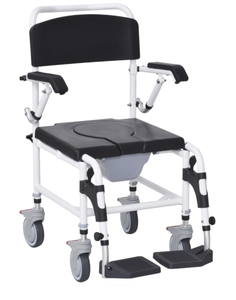 lot 36 image: HOMCOM Accessibility Commode Wheelchair, Rolling Shower Wheelchair with 4 Castor Wheels, Rectangle Detachable Bucket, & Waterproof Design, 17 Seat Width, Black