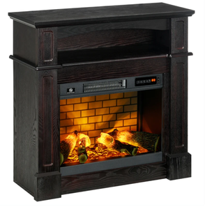 lot 294 image: HOMCOM 32 Electric Fireplace with Mantel, Freestanding Heater with LED Log Flame, Shelf and Remote Control, 1400W, Brown