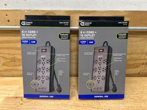 lot 34 image: Commercial Electric Lot of 2- 6 ft. 12-Outlet Black Surge Protector with USB