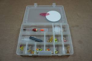 lot 82 image: Tackle Tray with Assorted Ice Fishing Tackle