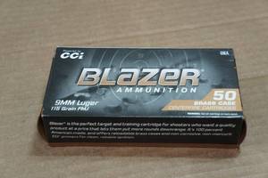 lot 179 image: 50 CCI Blazer Brass 9mm Luger 115 Gr FMJ Ammo