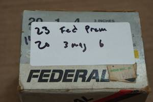 lot 241 image: 23 Federal Premium 20 Gauge 3 Magnum 6 Shot Shotshells
