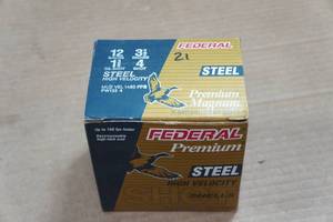 lot 245 image: 21 Federal Premium 12 Gauge 3-12 Magnum Steel 4 Shot Shotshells