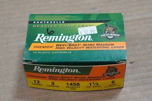 lot 246 image: 6 Remington Premier Hevi-Shot 12 Gauge 3 Magnum 6 Shot Shotshells