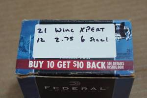 lot 249 image: 21 Winchester Xpert 12 Gauge 2-34 Steel 6 Shot Shotshells