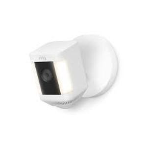lot 4 image: Ring - Spotlight Cam Plus OutdoorIndoor 1080p Plug-In Surveillance Camera - White customer return see pictures