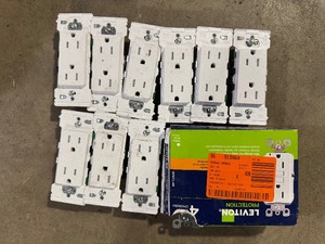 lot 9 image: Lot of Leviton 15 Amp 125-Volt Duplex Self-Test Slim GFCI Outlet, White (4-Pack) GFNT1-4W