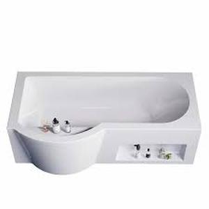 YULIKA 66 in. x 33 in. Freestanding Acrylic Soaking Bathtub with Left Drain and Storage Cabinet, Ergonomic Design, White NEW See Pictures