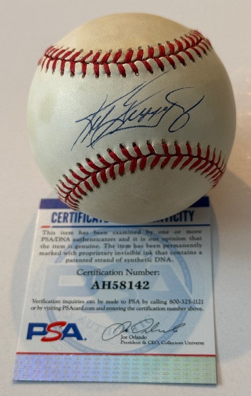 Ken Griffey Jr. Auto Baseball PSA COA Rawlings OALB Brown Baseball