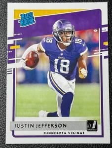 lot 121 image: 2020 Donruss NFL Rated Rookie Justin Jefferson Minnesota Vikings Rookie Football Card No. 313