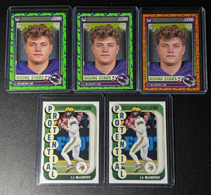 lot 128 image: 5-Card NFL 2024 J.J. McCarthy Minnesota Vikings Rookie Football Card Lot