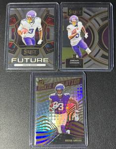 lot 129 image: 3-Card NFL 2023 Jordan Addison Minnesota Vikings Rookie Football Card Lot