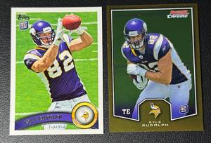 lot 131 image: 2-Card 2011 NFL Kyle Rudolph Minnesota Vikings Rookie Football Card Lot