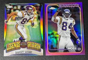 lot 132 image: 2-Card 2024 NFL Topps Chrome Randy Moss Minnesota Vikings Parallel Football Card Lot