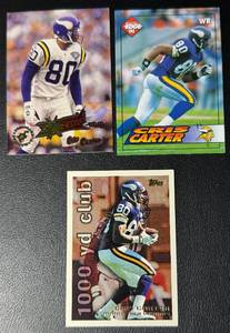 lot 133 image: 3-Card NFL 1990s Cris Carter Minnesota Vikings Football Card Lot