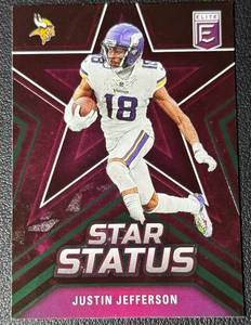 lot 140 image: 2023 NFL Elite Justin Jefferson Star Status Insert Minnesota Vikings Football Card No. 6