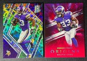 lot 143 image: 2-Card NFL 2018 Dalvin Cook Numbered(#d) (30 and 299) Minnesota Vikings Football Card Lot