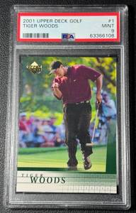 lot 13A image: Tiger Woods Rookie PSA 9 Graded Upper Deck #1 Golf Card