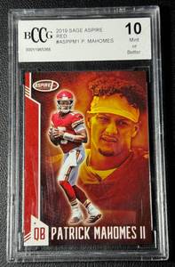 lot 14A image: Patrick Mahomes BCCG 10 Kansas City Chiefs 2019 SAGE Aspire #ASPPM1  Red Graded Football Card