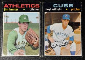 lot 56A image: 2-Card 1971 Topps Vintage Baseball Card Lot (Jim Hunter & Hoyt Wilhelm)